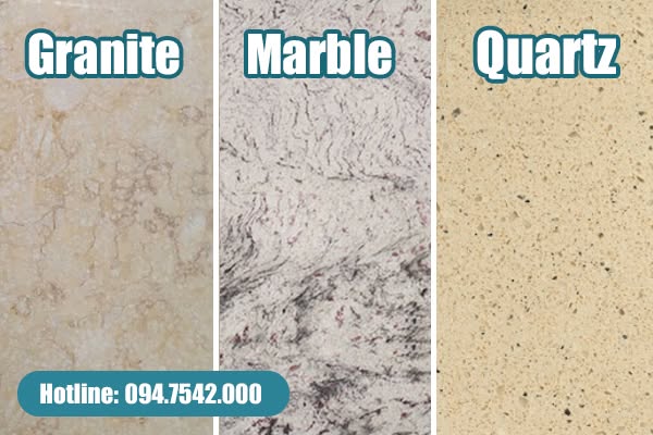 Các loại đá tự nhiên phổ biến như granite, marble, quartz