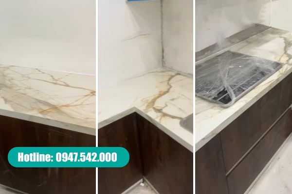 Đá nung kết khổ lớn sử dụng làm mặt bàn bếp