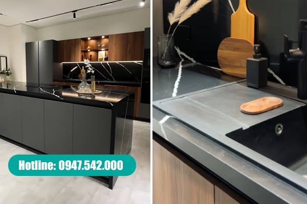 Đá Quartz bàn bếp với vân đá hiện đại