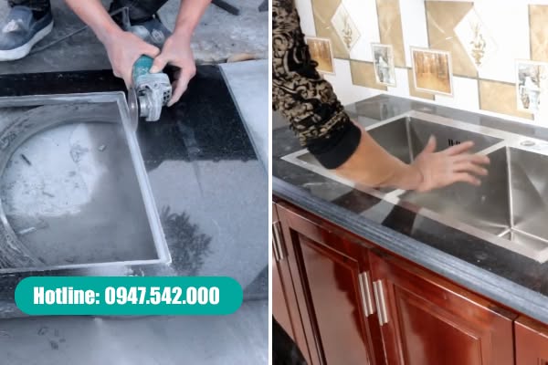 Thi công mặt bàn bếp đá thực tế tại Hà Nội