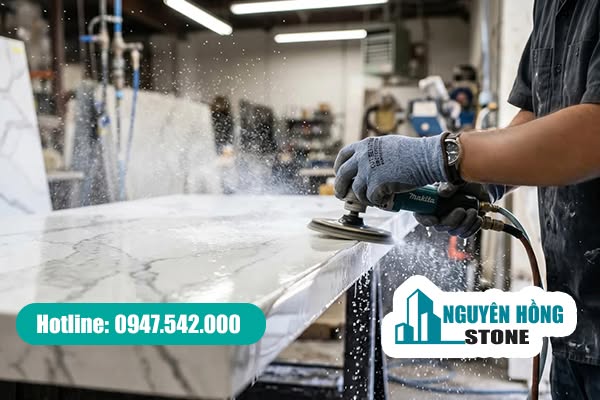 Gia công cạnh đá bàn bếp trước khi lắp đặt