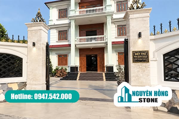 Mẫu đá Marble màu kem ốp mặt tiền biệt thự sang trọng