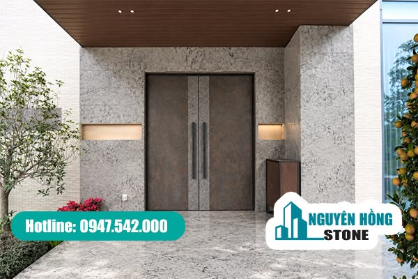 Mẫu đá Marble trắng vân xám ốp mặt tiền biệt thự
