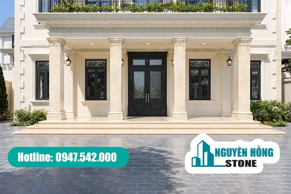 Mẫu đá nung kết màu be ốp mặt tiền biệt thự tinh tế