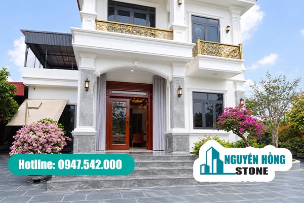 Mẫu đá nung kết màu xám xi măng ốp bậc thang mặt tiền và trụ cột