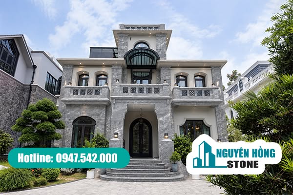 Mẫu đá ốp mặt tiền biệt thự màu xám sang trọng