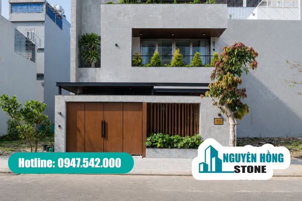 Mẫu đá ốp mặt tiền màu xám hiện đại, hài hòa kiến trúc