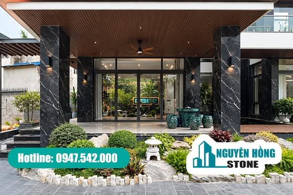 Mẫu mặt tiền biệt thự phối đá ốp màu trắng và đen hiện đại